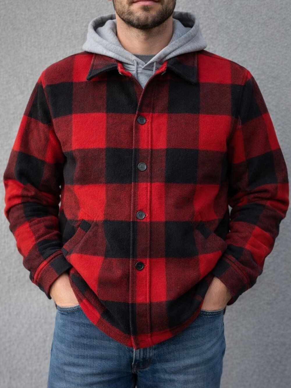 Vintage 1980s Bemidji Woolen Mills Buffalo Red Plaid Wool Hunting Jacket Men's S